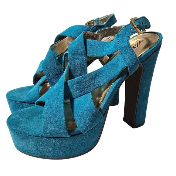 Mossimo Shoes - Mossimo Petene Turquoise Platform Chunky Heel Sandals Size 6.5